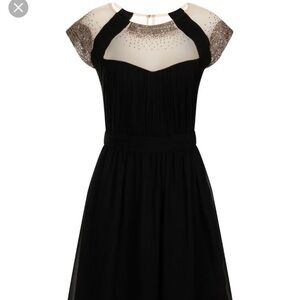 LITTLE MISTRESS DRESS LBD SHEER BEADED NECKLINE BLACK UK 10 / US 6